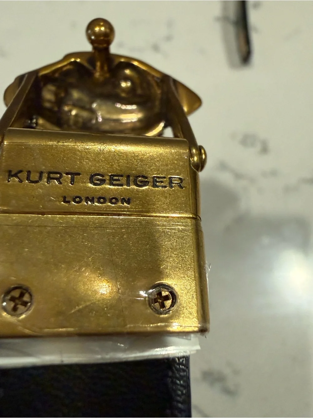 Kurt Geiger Metallic Black-Brown Leather Belt with Gold Bird-Head Buckle